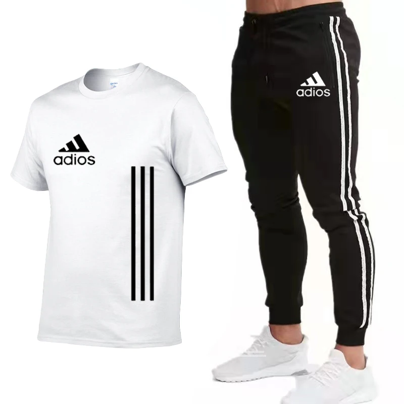 

Men's Shirt Tracksuit Two Pieces Sets Men Casual Fitness Sport Suit Short Sleeve T Shirt+Trousers Men's Casual Sportswear Suits