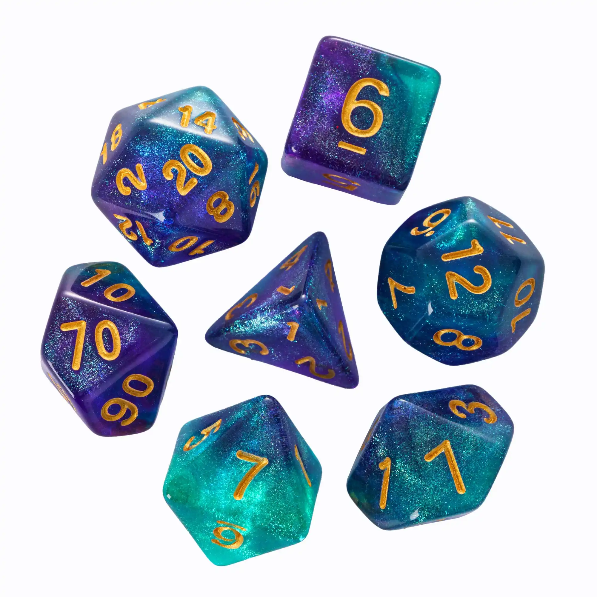 Poludie 7 шт./компл. набор блестящих кубиков с блестками D4 D6 D8 D10 D% D12 D20 DND многогранные