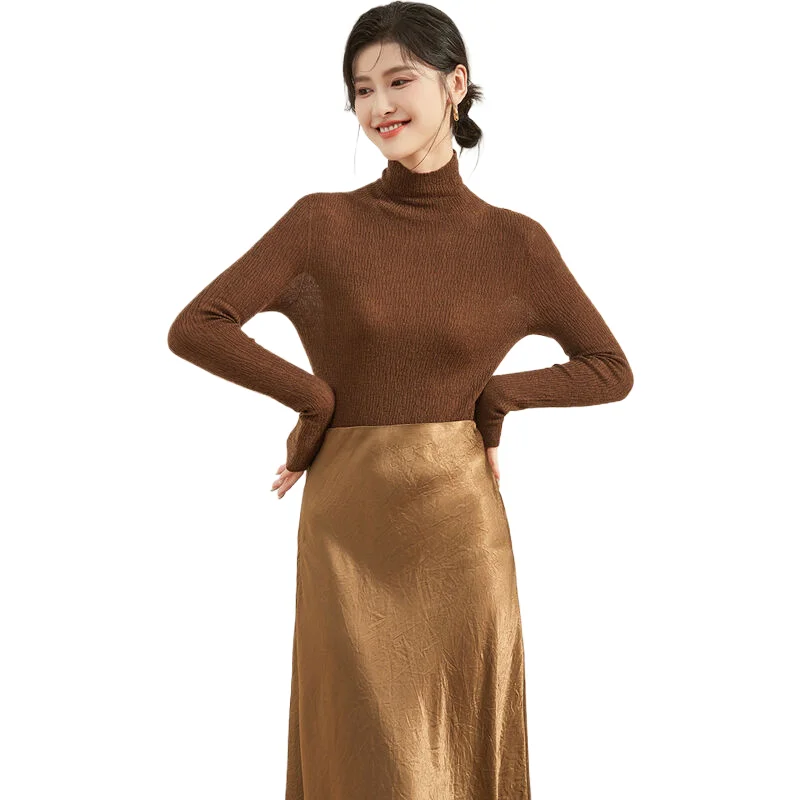 Осень и зима 2024 однотонная базовая нижняя рубашка свитер с высоким воротником