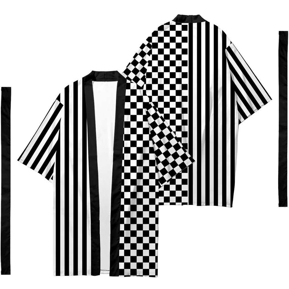 

Men's Japanese Long Kimono Cardigan Men's Samurai Clothing Kimono Checkerboard Checker Pattern Kimono Shirt Yukata Jacket 5