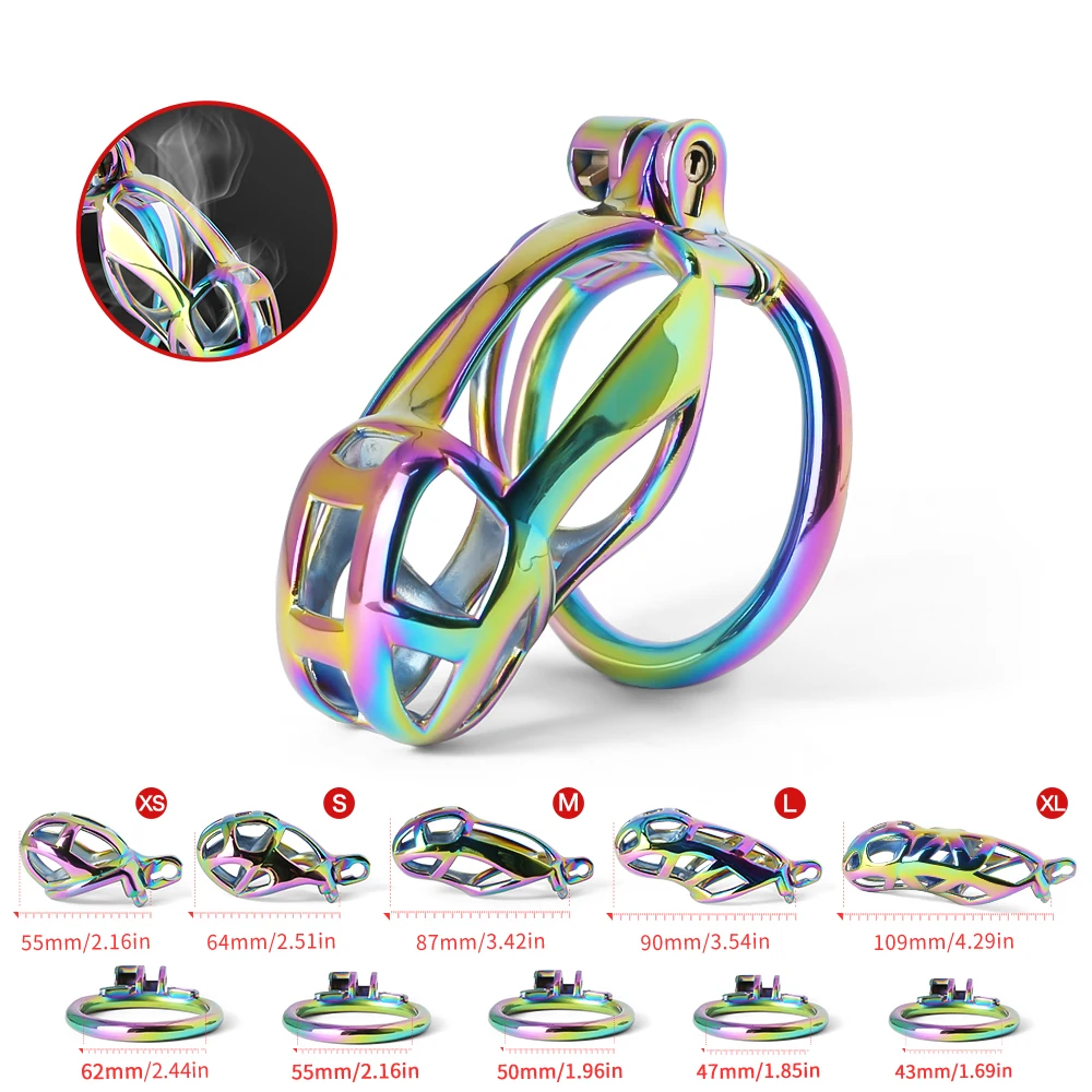 

Rainbow Stainless Steel Mamba Chastity Device Male BDSM Bondage Cock Cage Gay Sissy Slave Penis Ring Lock Adult Sex Toys For Men