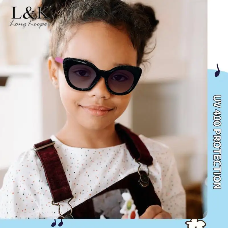 

LongKeeper Trendy Cat Eye Sunglasses for Kids Black Polycarbonate 2023 Sun Glasses Children UV400 Eyewear Boys Girls Cute Style