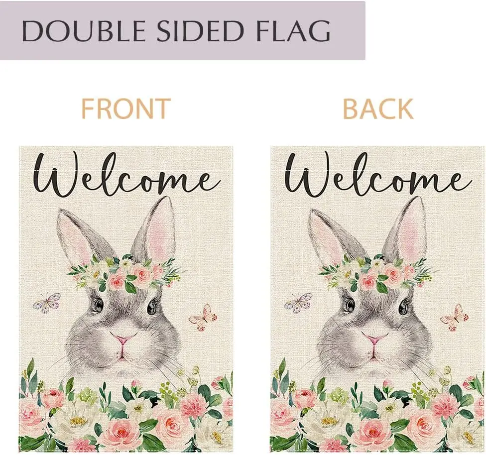 PANDICORN Easter Garden Flag 12x18 Inch Double Sided Spring Bunny Flower Floral Decorations Small Vertical Welcome Seas