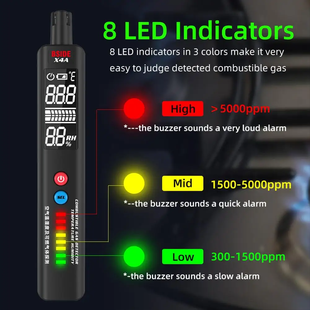 

X4A Gas Leak Detector Locating Combustible Gases Portable LCD Natural Gas Sniffer With Temperature Humidity Sensor Tools