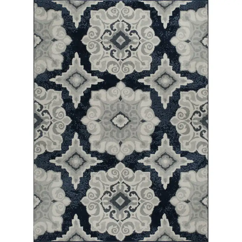 

Salem Transitional Medallion Area Rug, Navy Blue/Ivory, 21 Mushroom Tapis Carpet Living room rug extra large Bathroom decoration