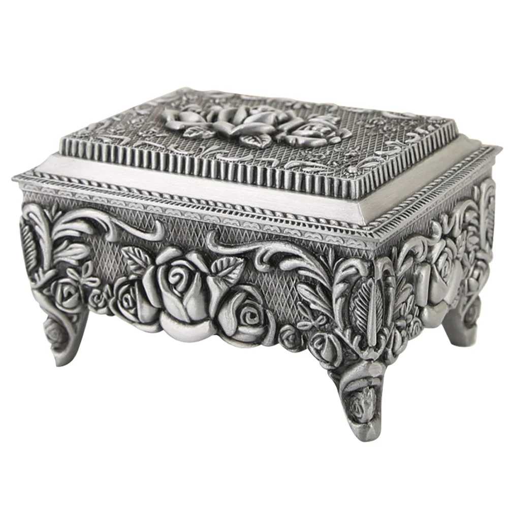 

Rose Flower Embossed Jewelry Box Vintage Metal Jewelry Ring Storage Box European Style Trinket Box