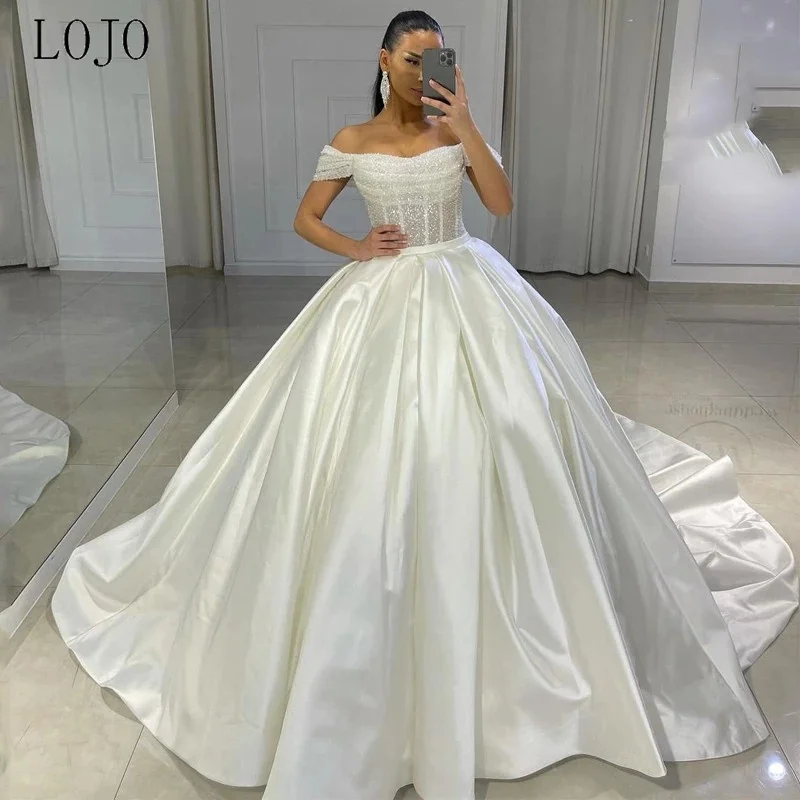 Купи LOJO wd525 Sexy Wedding Dresses Off Shoulder Bride Dress Glitter Floor Length Princess Ball Gown Wedding Gown за 5,357 рублей в магазине AliExpress