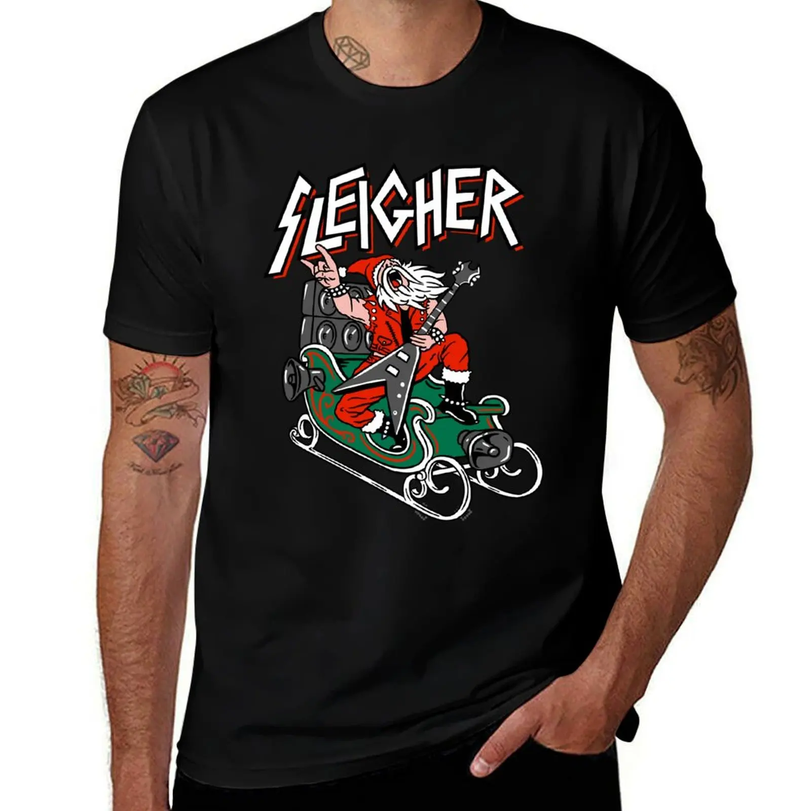 Ugly Christmas Sweater Sleigher — футболка Heavy Metal Santa хлопковые мужские футболки больших