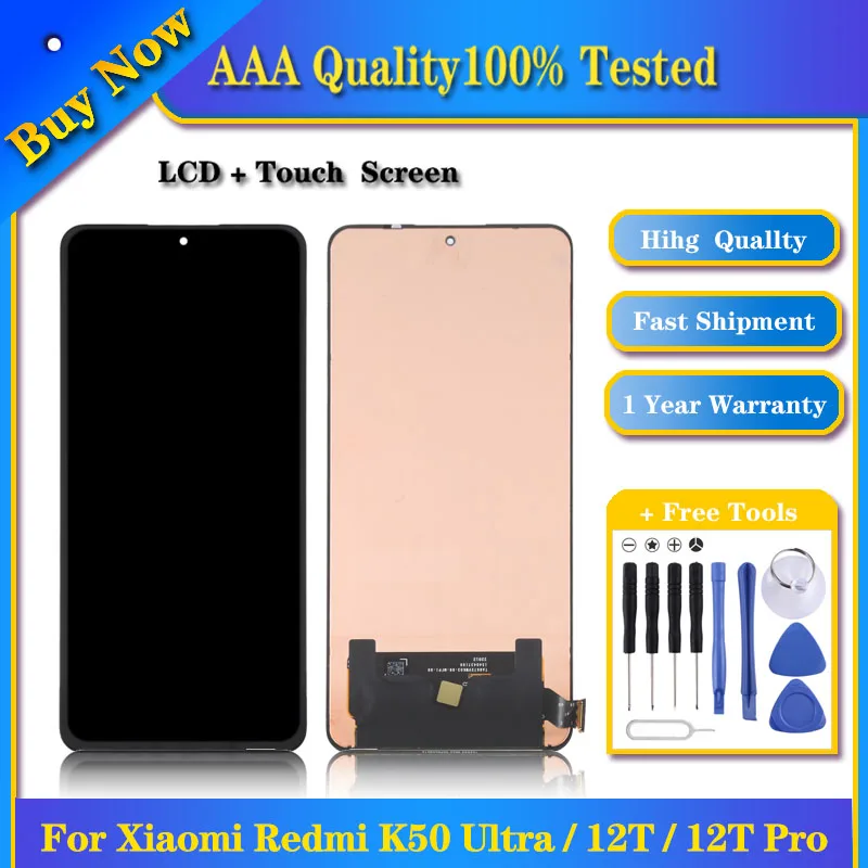 

100% протестированный оригинальный AMOLED ЖК-экран для Xiaomi Redmi K50 Ultra / 12T / 12T Pro с дигитайзером в полной сборке