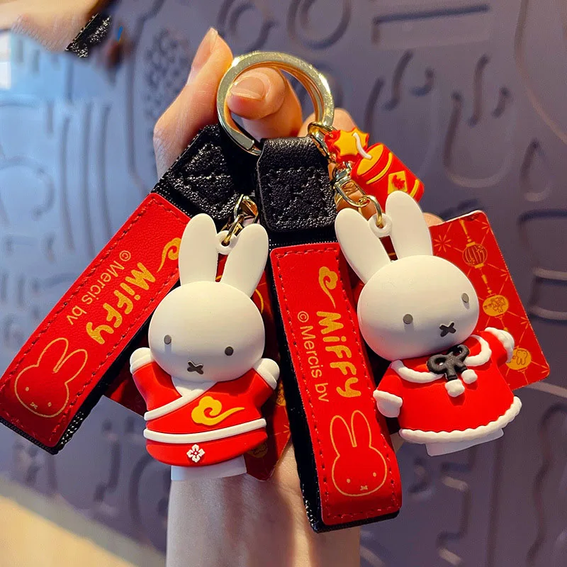 

Miffys Rabbit Key Chain Cute Cartoon Delicate Lovers Schoolbag Key Chain Blessing Auspicious Pendant New Year Gift