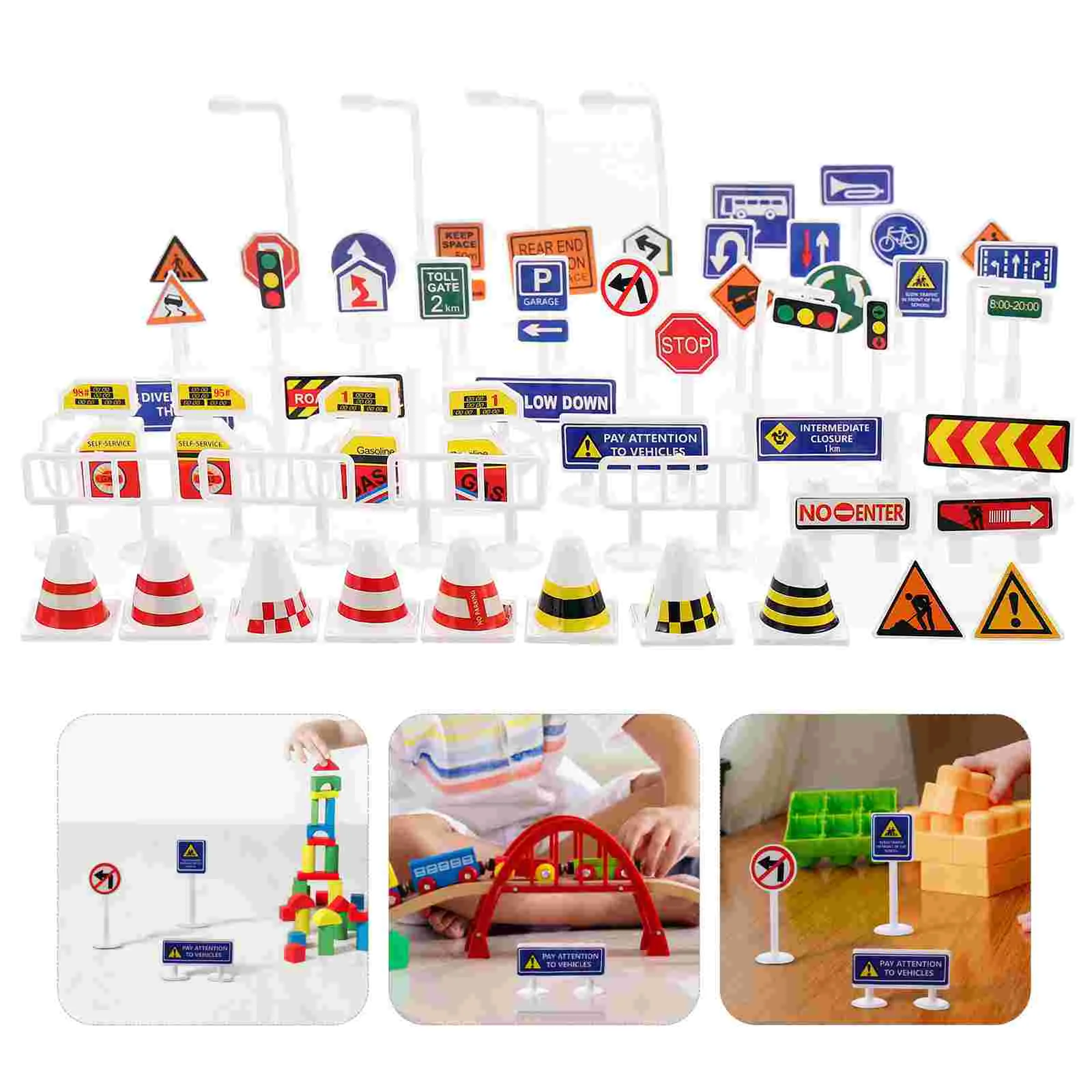 

56Pcs Traffic Street Signs Playset Traffic Traffic Barriers Early Education for Toddler Children Kids