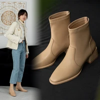 newcurve antumn winter chelsea boots cow leather square toe thick sole zipper concise ladies dating ankle boots