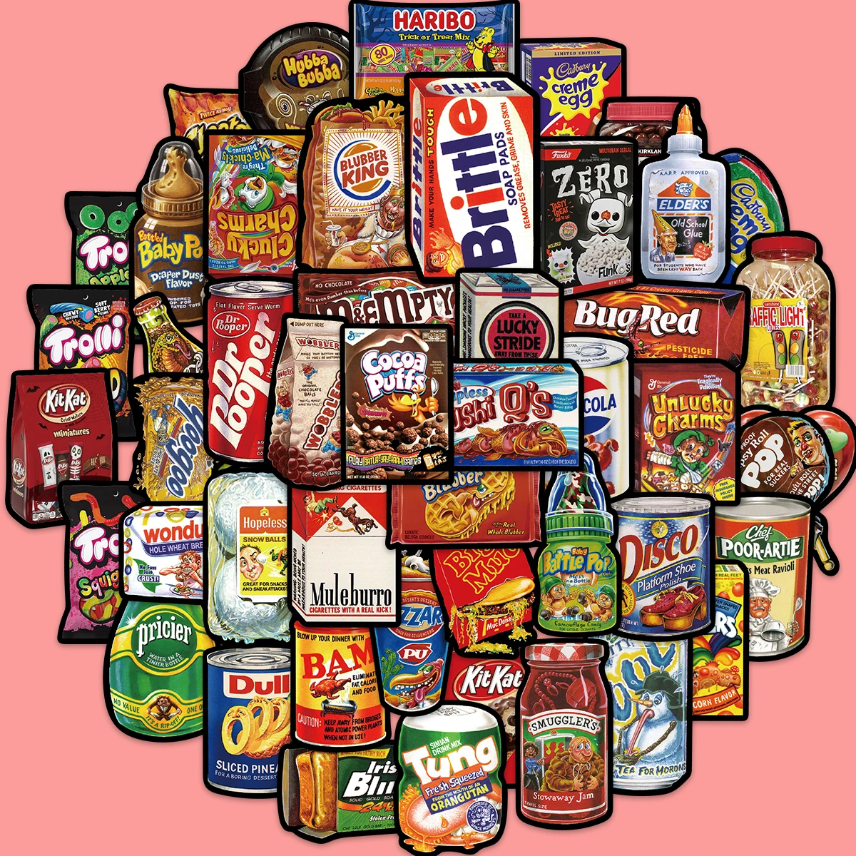 

10/48pcs American Snacks Retro Stickers Book Skateboard Helmet Luggage Guitar Car Candy Toy DIY Stickers Pack Decals For Kids