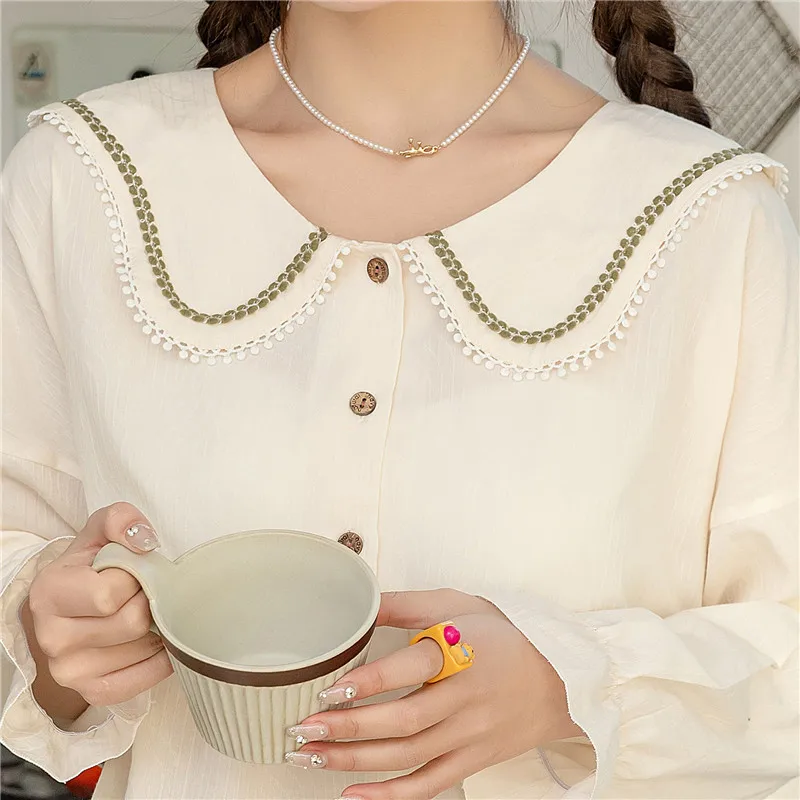 2023 Spring and Summer New Pajamas Women's Woven Cotton Long-Sleeved Trousers Lapel Sweet Girl Cute Suit