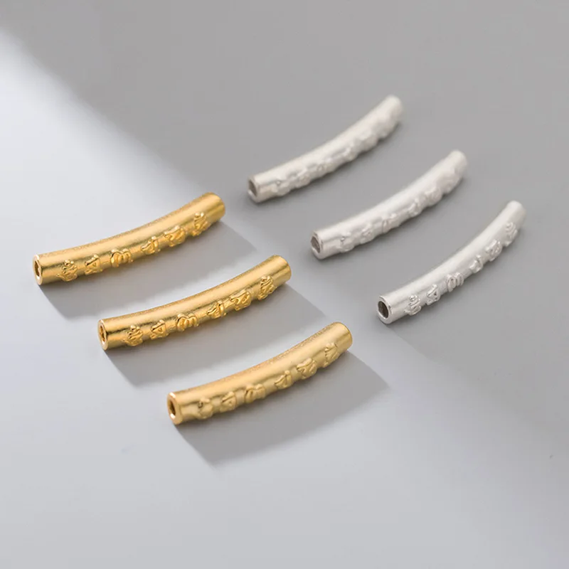

1pcs 999 Pure Silver Embossed Buddhism Mantras Long Tube Beads Good Quality 999 Silver Spacer Beads Charms DIY Jewelry Findings