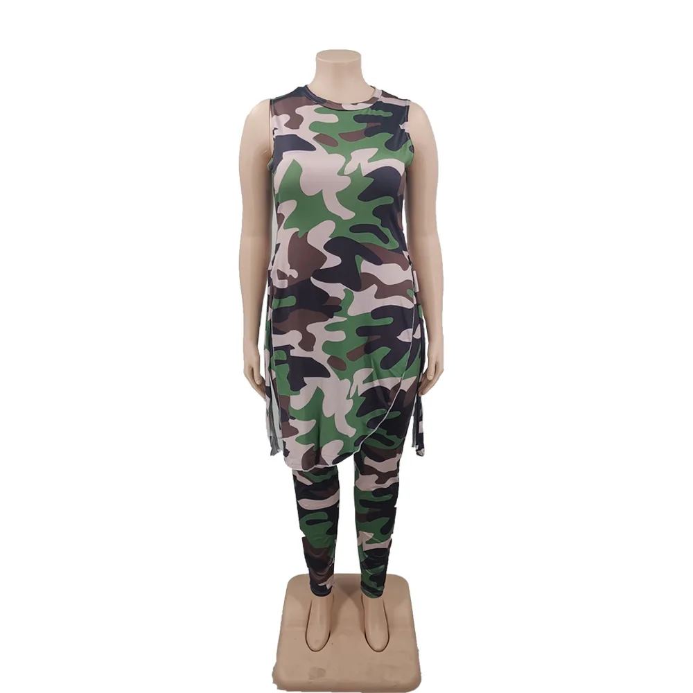 Plus Size Matching Sets Fall Outfits Women Plus Size 2 Piece Set Women Womens Plus Size Clothing O-Neck Camouflage Slim Fit