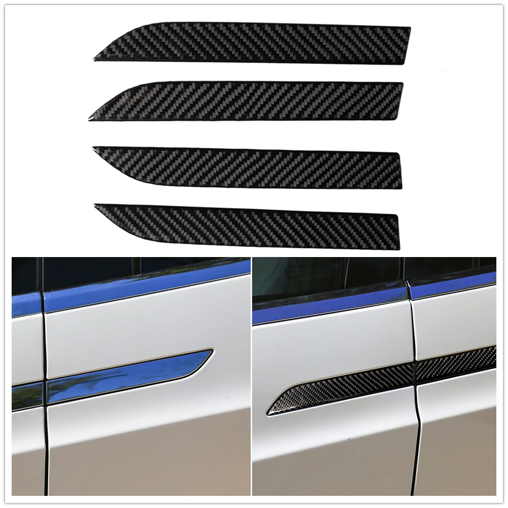 

4pcs Real Carbon Fiber Exterior Door Handle Cover Trim Panel For Tesla Model X