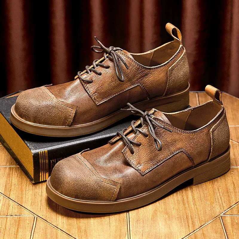 

Vintage Men's Casual Business Shoes Luxury Genuine Leather Handmade British Style Round To Quality Soft Leather Daily Shoes Man