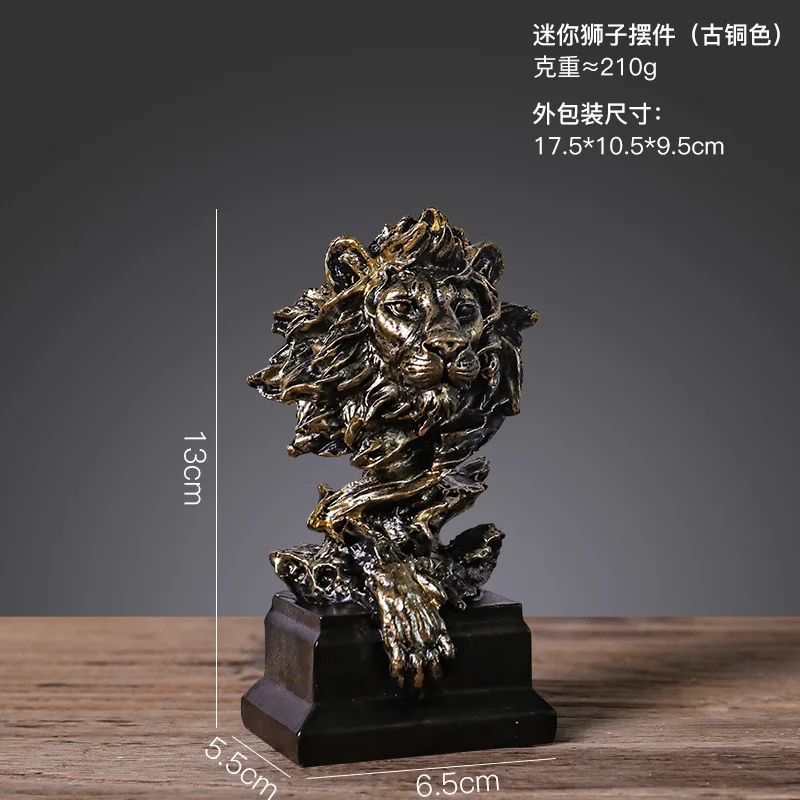 

Статуя льва, винтажная имитация животного, бронзовая голова льва, поделки из смолы для гостиной, крыльца, офиса, украшения дома, современное искусство