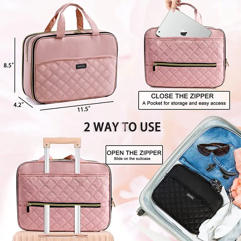 Women Toiletry Bag Travel Makeup Bag Stand Up Cosmetic Bag Pink