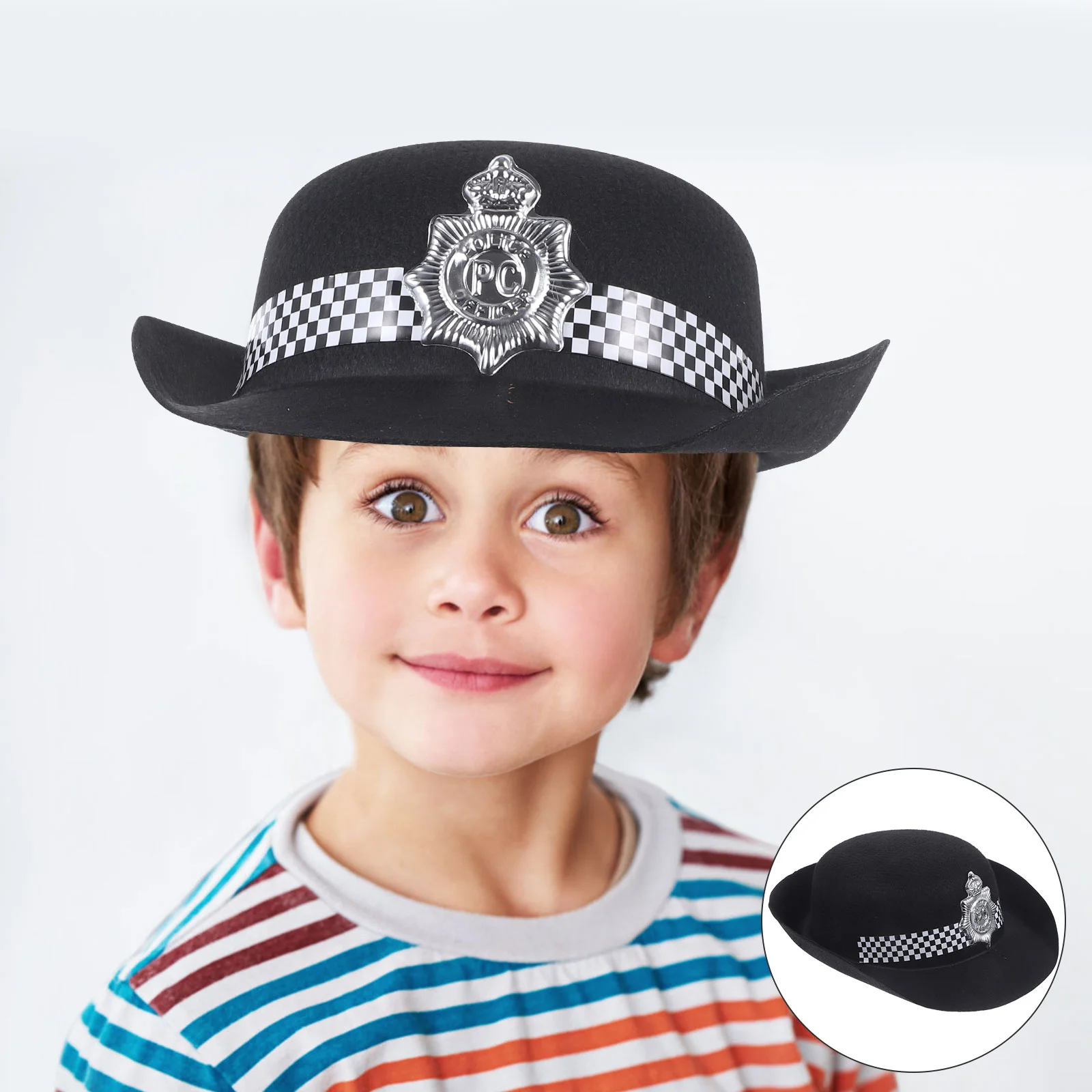 

2 Pcs Police Cap Policemen Caps Kids Clothes Accessories Flat Top Performance Cosplay Hats Felt Cloth Decorative Child