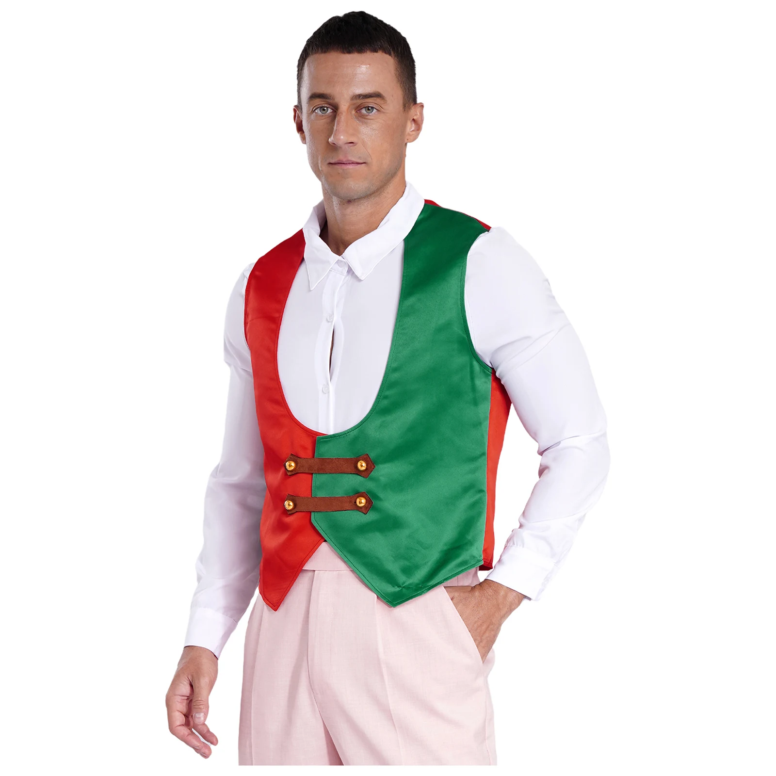 Мужской рождественский костюм контрастный жилет официанта с глубоким U-образным
