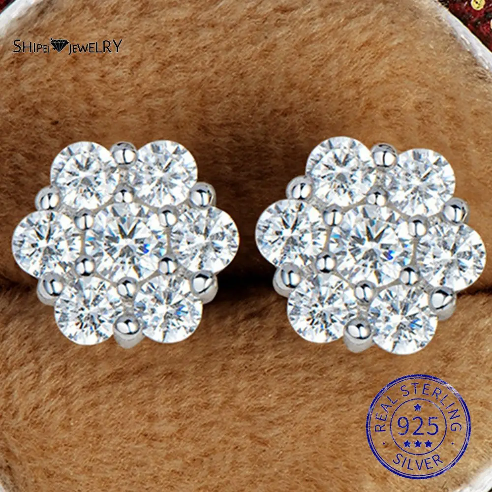 

Shipei 100% 925 Sterling Silver VVS D Color Flowers Real Moissanite Diamonds Gemstone Ear Studs Earrings Fine Jewelry With GRA