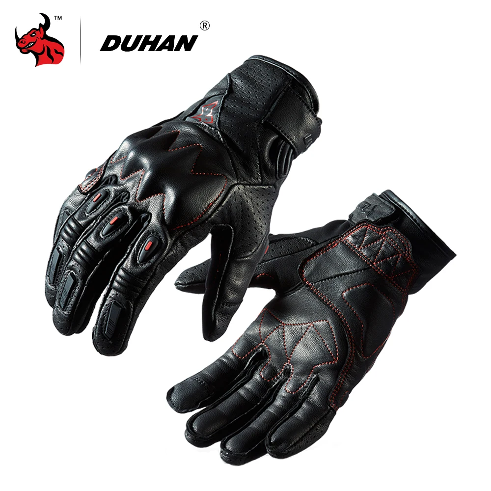 DUHAN Leather Retro Motorcycle Gloves Breathable And Wear-resistant Touch Screen Gloves Four Seasons Cycling Protection Gloves