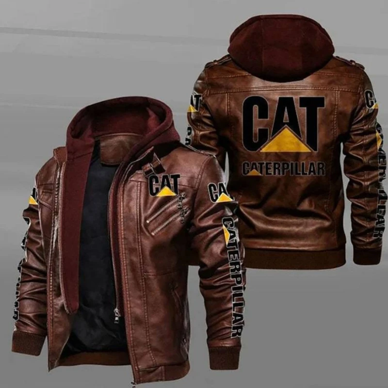 

CAT CATERPILLAR Men Winter Leather Jackets Coat Motorcylce Casual Fleece Thicken Motorcycle PU Jacket Biker Warm Men Brand Cloth
