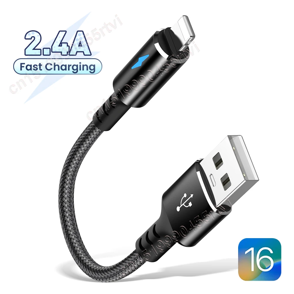 25cm USB Cable For iPhone 11 12 13 14 Pro Max Mini Xs Xr X SE 8 7 6 Plus 6s 5 5s 2.4A Fast Charging Wire For iPhone Charger Cord