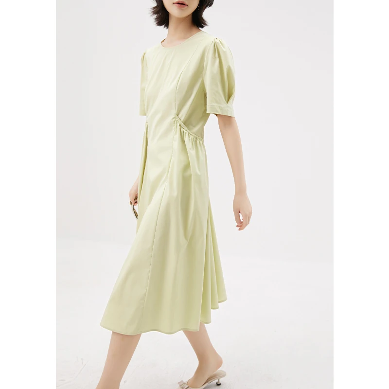 

Fashion Designer Vestidos De Mujer Cotton Spandex A-LINE Vintage Mid-Calf Puff Sleeve O-Neck Long Dresses for Women