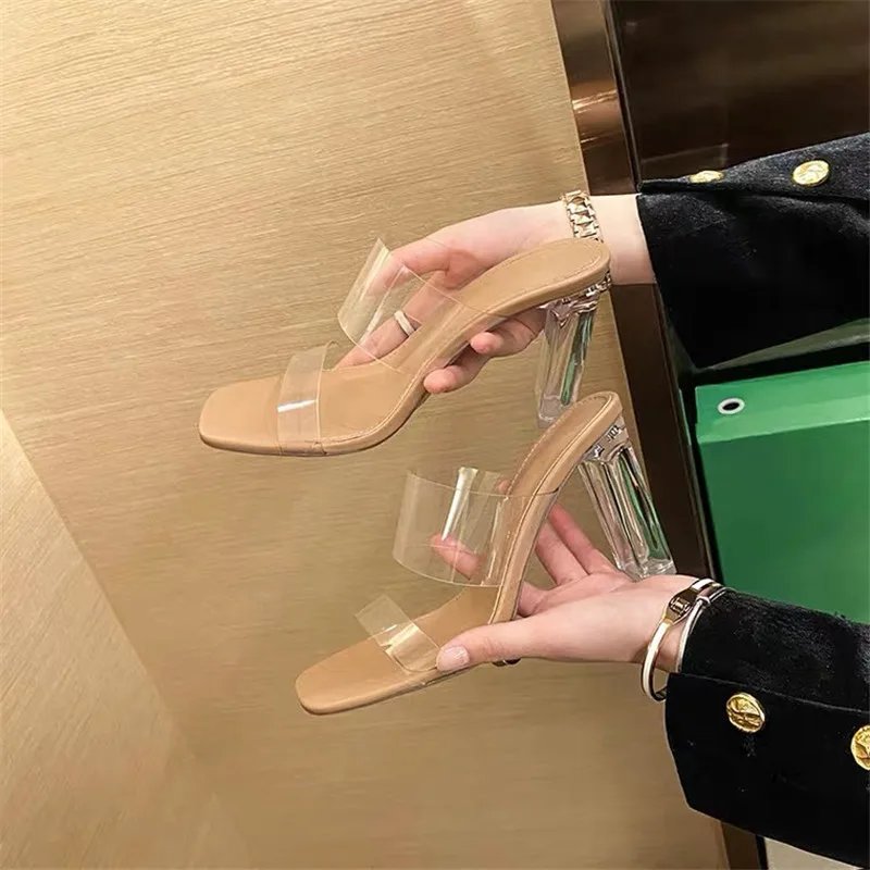 Hot 2023  Summer Pumps Sandals PVC Jelly Slippers Open Toe High Heels Women Transparent Perspex Slippers Shoes Heel Clear