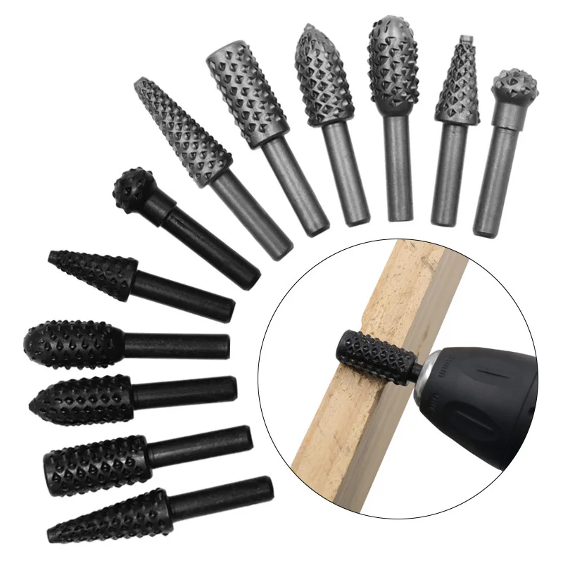 

6PCS Woodworking Irregular Rotary File Carving Knife Metal Hexagonal Handle Drill Bit Woodworking Electric Embossing Rotary File