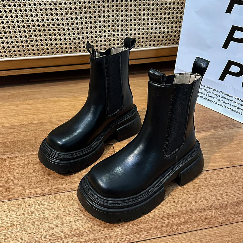 

Boots Round Toe Female Shoes Luxury Designer Boots-Women Winter Footwear Med Ladies Ankle Autumn Fashion Rubber Lolita 2023