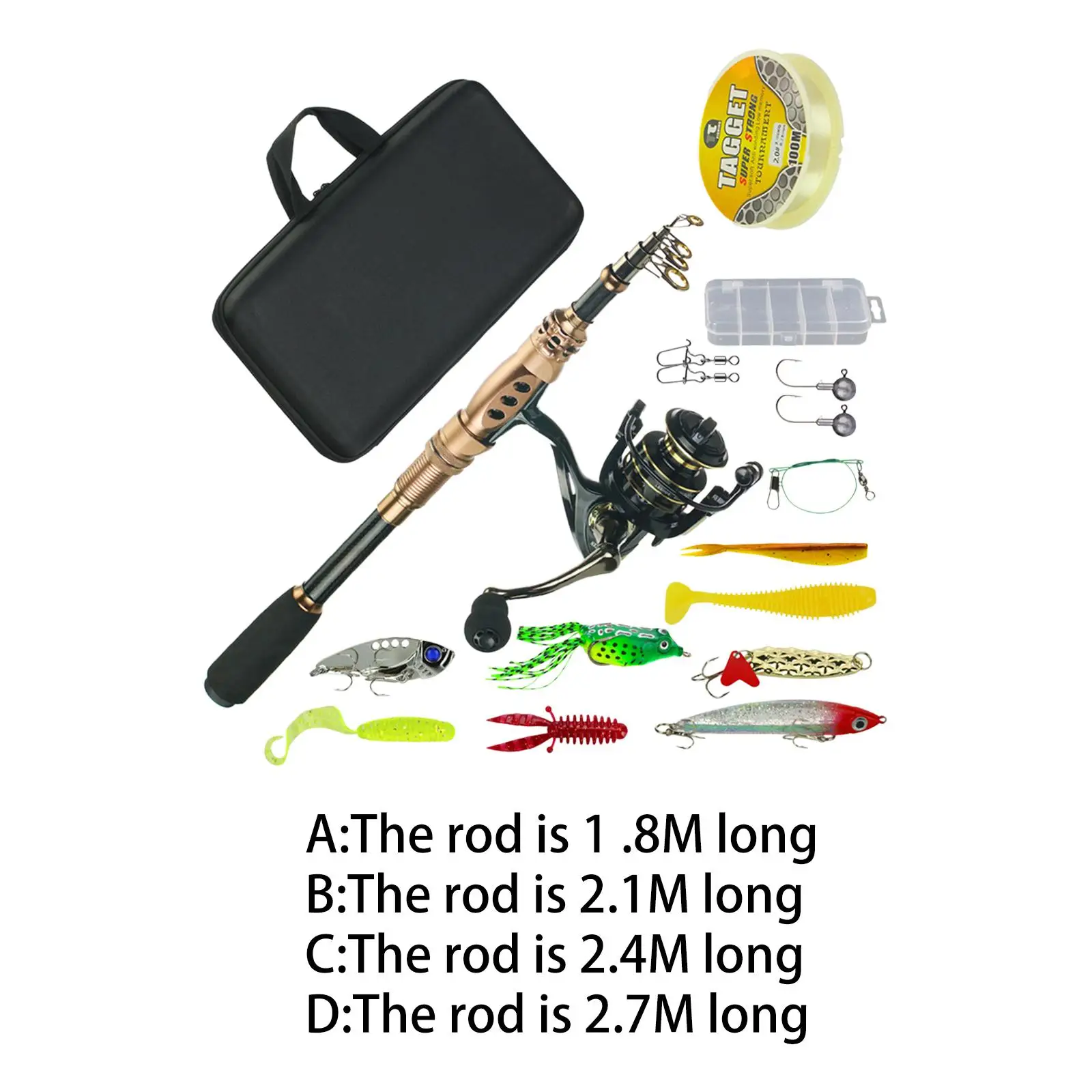 Fishing Rod Combos Set Reels Line Lures Hooks for Kids Adults