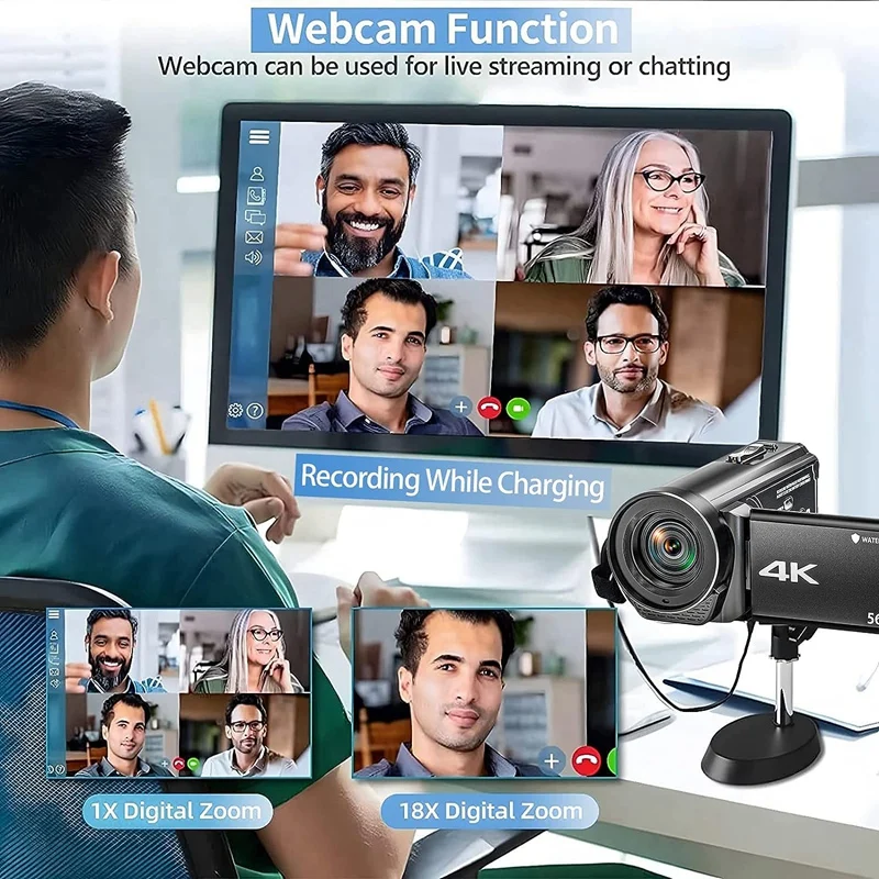 Видеокамера 4K Ultra HD 56MP 30FPS видеокамера черного цвета Водонепроницаемая для Youtube