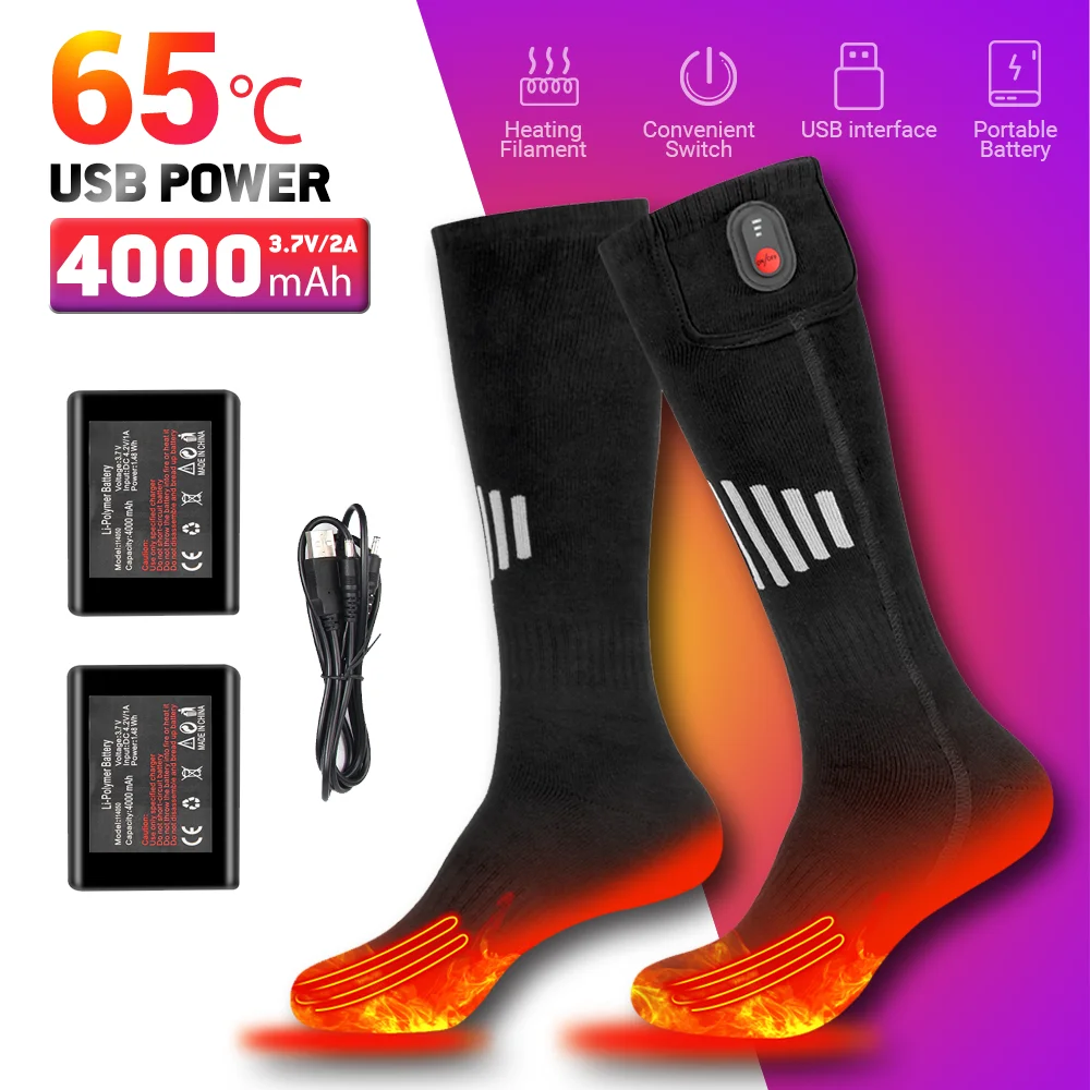 

65℃ Heated Socks Men Heating Socks Winter Warmth 4000mAh USB Rechargeable Heated Boots Outdoor Spots Snowmobile Skiing Sock