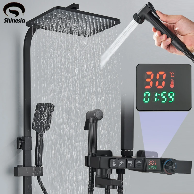 

Shinesia Thermostatic Shower Faucet Luxury LED Digital Display Rainfall Shower Set Hot&Cold Water Showers For Bathroom