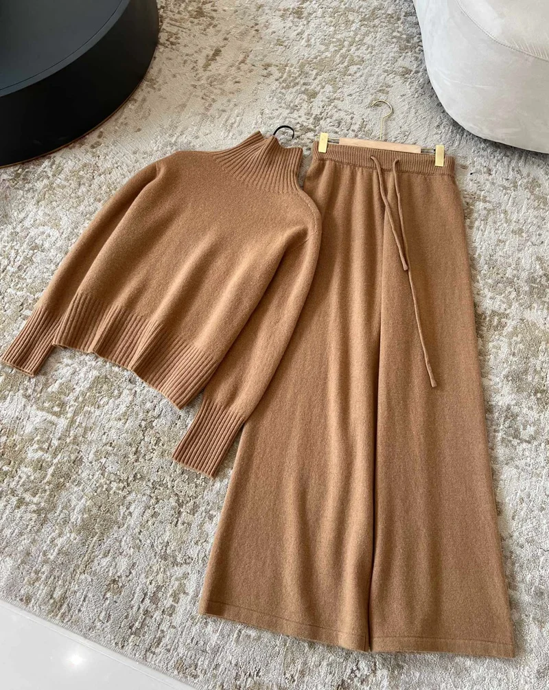 lingzhi-wu шерстяной свитер и брюки французский винтажный элегантный костюм из