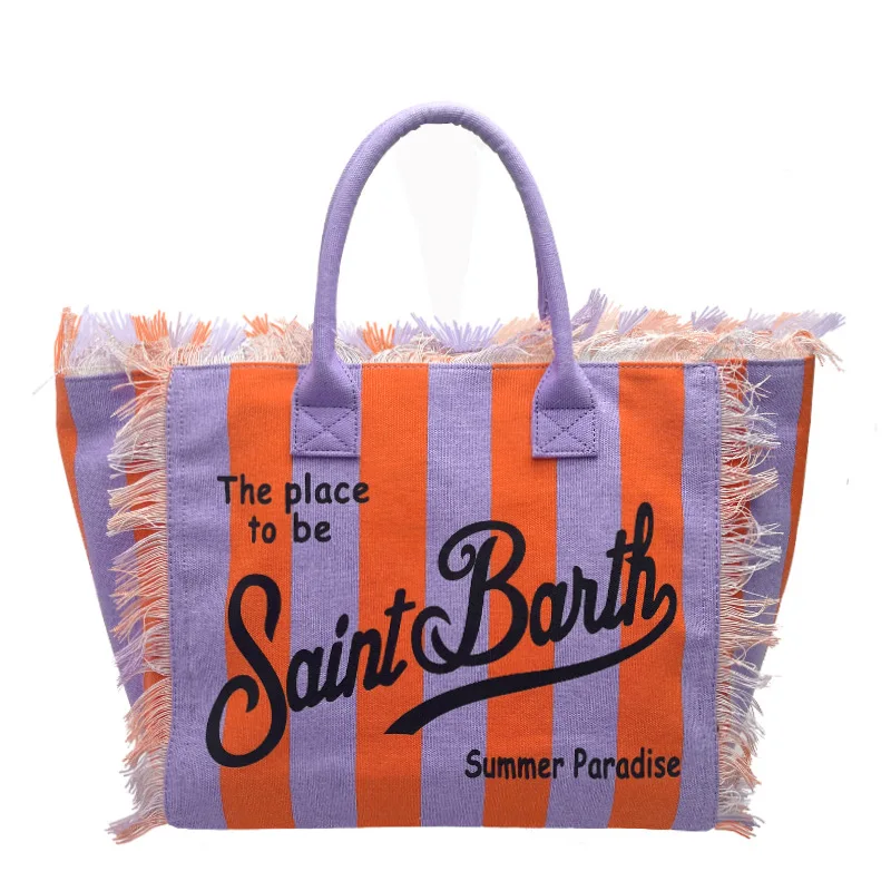 Новая женская вместительная Холщовая Сумка SAINT BARTH в полоску ручной работы с