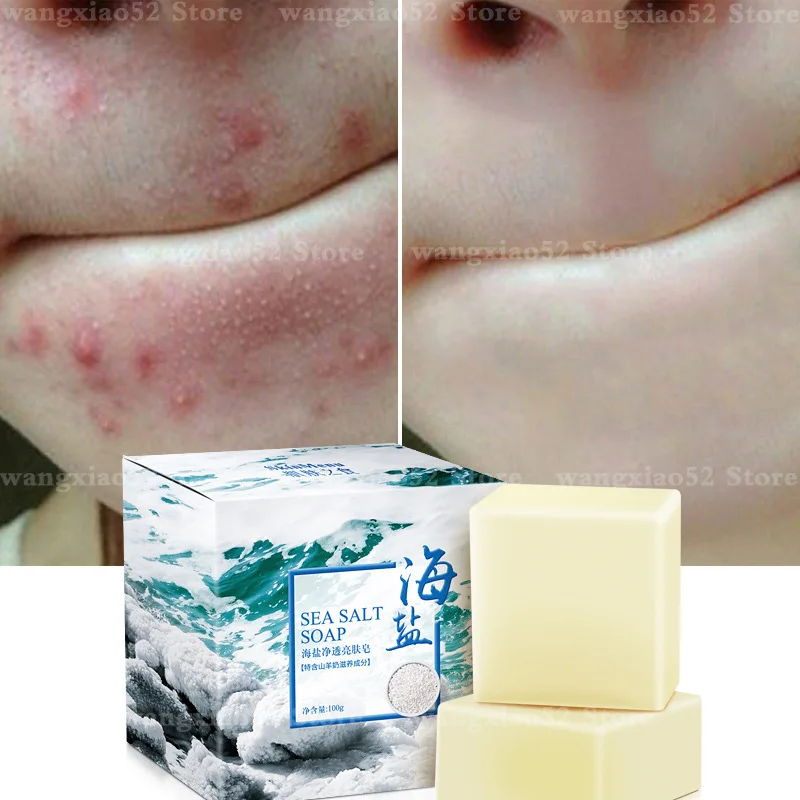 

Boutique face wash soap sea salt soap goat milk oil control net mite cleansing essential oil soap bath soap handmade soap 100g