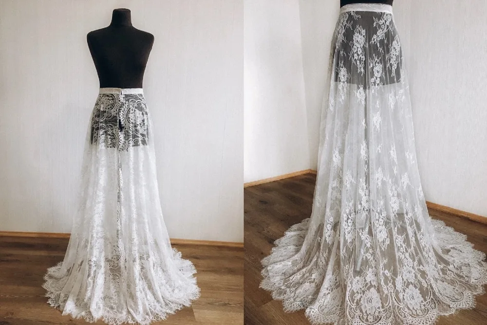 E JUE SHUNG Lace Wedding Detachable Skirt Removable Train for Dresses Boho Bridal Overskirt