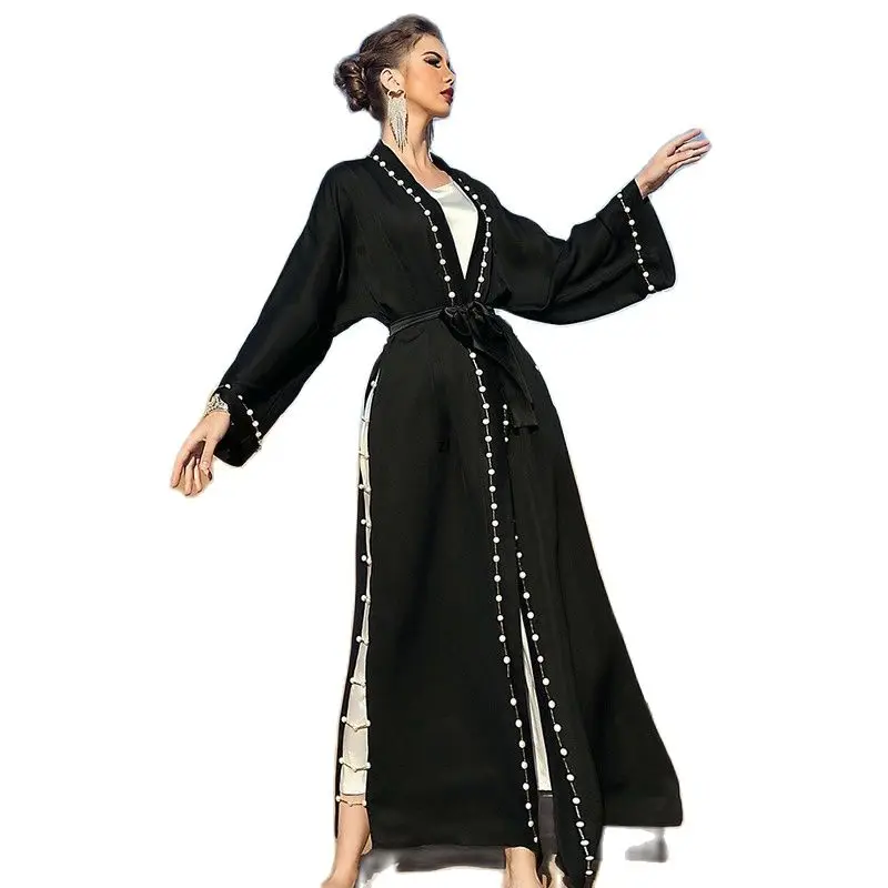 Ramadan Eid Black Kaftan Open  Turkey Islam Muslim Kimono Abayas for Women Dubai Evening Dress Caftan Robe De Soiree Femme