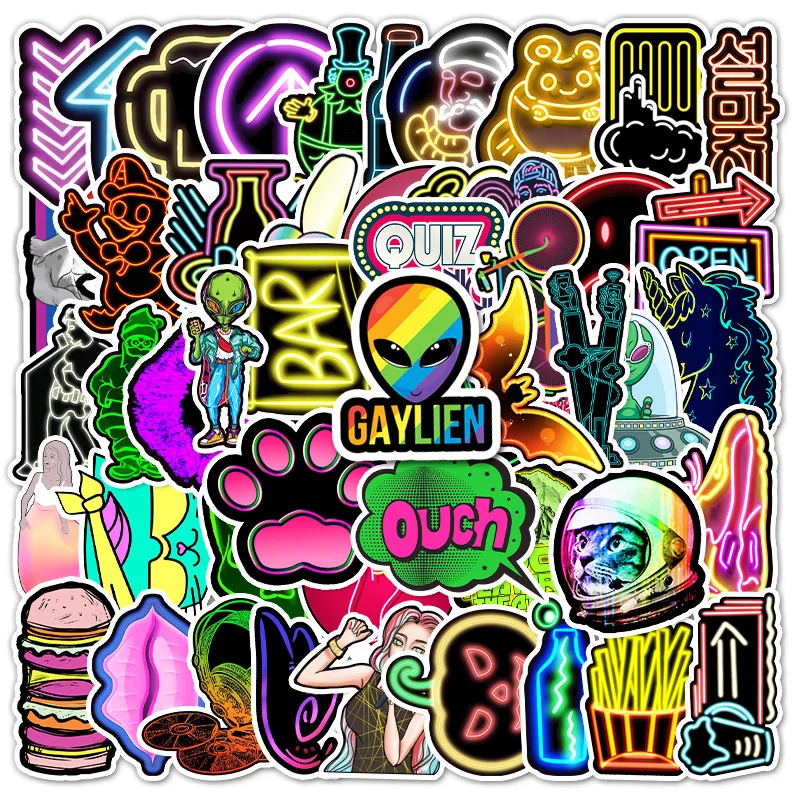 

Наклейки неоновые декоративные для ноутбука, холодильника, багажа, мотоцикла, гитары, автомобиля, водостойкие, 53 шт.