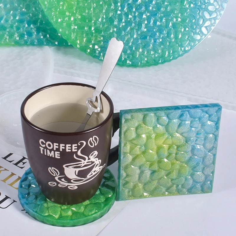 

5 шт., силиконовая форма для горки, эпоксидная форма с коробкой для хранения, квадратная круглая форма для литья под давлением из смолы, коври...