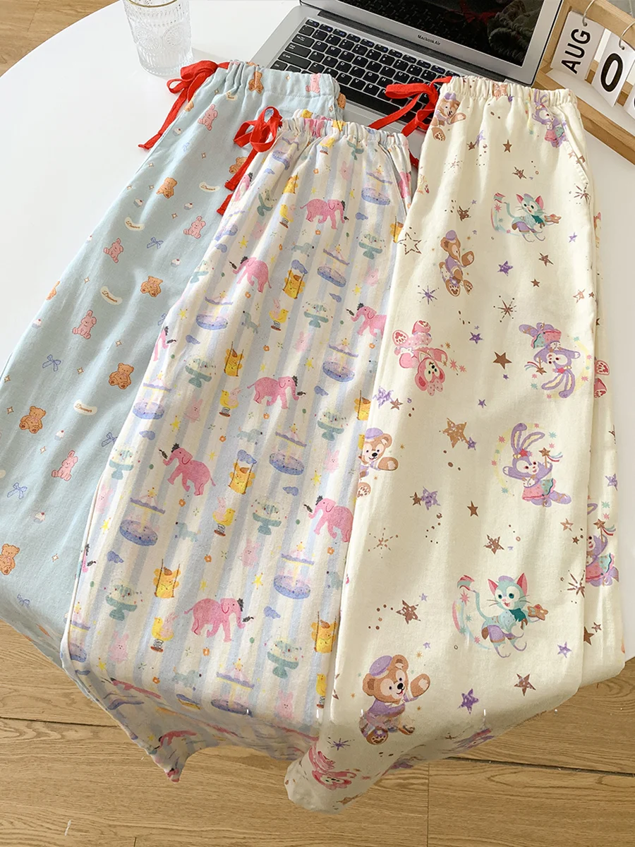 Хлопковые Пижамные штаны женские брюки весна-осень-зима чистый хлопок милые