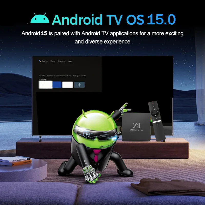 Фото ТВ-приставка Smart Z1, HD 4K, Allwinner H313, четырехъядерный медиаплеер, 4G/5G Wi-Fi, BT5.0, голосовой пульт, IPTV, 8 ГБ/128 ГБ, Android 15. №4