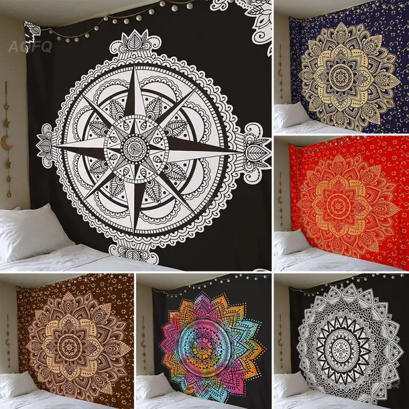 

Гобелен с мандалой, Настенный декор в стиле бохо, цветочный принт, индийский цветочный декор, гобелен, настенный ковер с мандалой