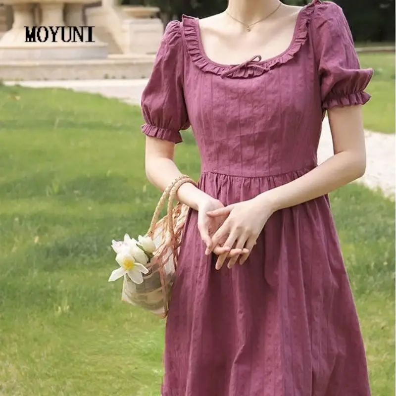 

Elegant Evening Party Midi Dresses Women Bubble Sleeve Casual France Vintage Sundress Sweet Designer Korean Clothing Summer 2021