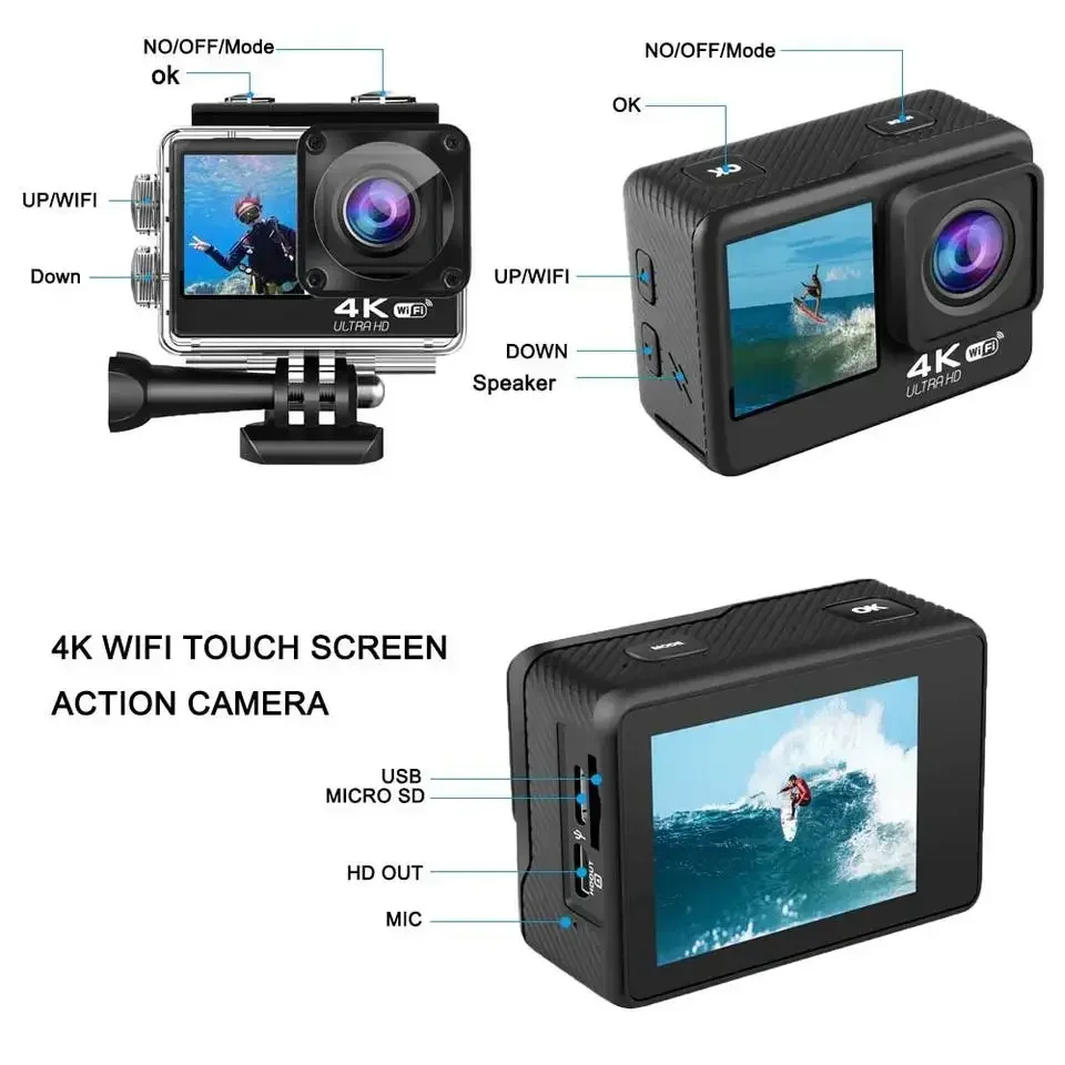 Лидер продаж в США camara go pro 9 OEM Touch с двойным экраном настоящая экшн-камера EIS 4k 60